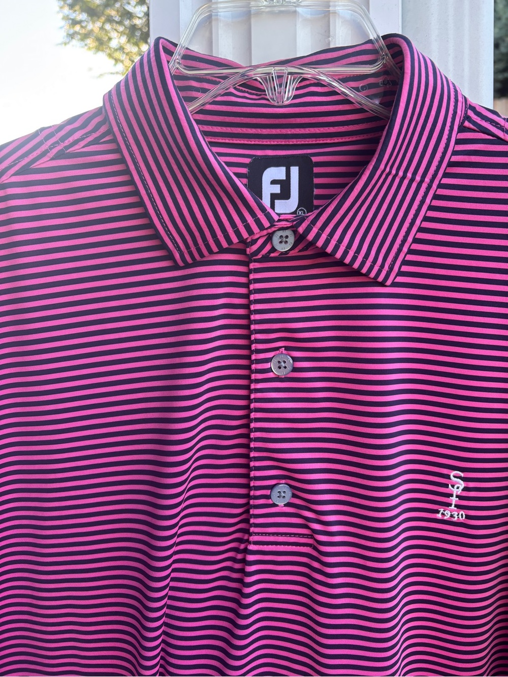 FootJoy Men’s Pink and Black Striped Polo Shirt